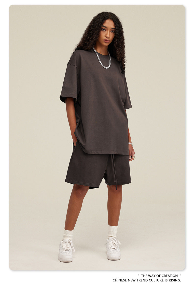 Be Men's 2024 Spring and Summer 305G Heavy T-shirt Men's American Cotton Fashion Brand Solid Color Short Sleeve Teen T-shirt