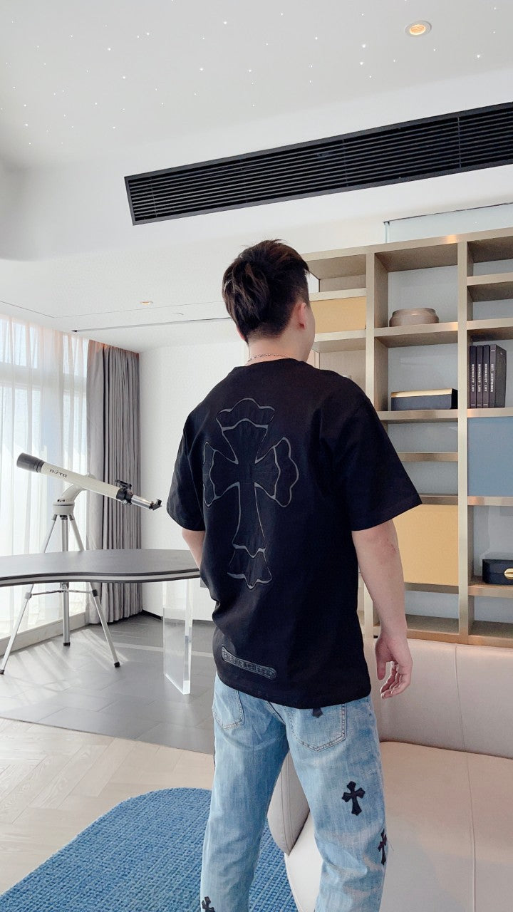 Chrome Hearts Embroidery Hollow Cross Double Yarn Short Sleeve T-shirt
