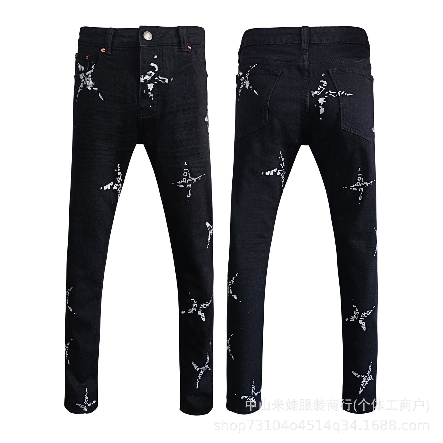 Pp6610 Purple Jeans American Style Hip Hop Ripped Splash-Ink Jeans