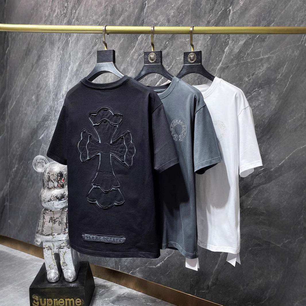 Chrome Hearts Embroidery Hollow Cross Double Yarn Short Sleeve T-shirt