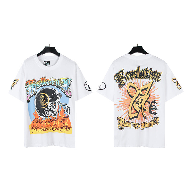 HS6008-1 High Street Hellstar Retro 100% Cotton Loose Short Sleeve T-shirt for Men and Women