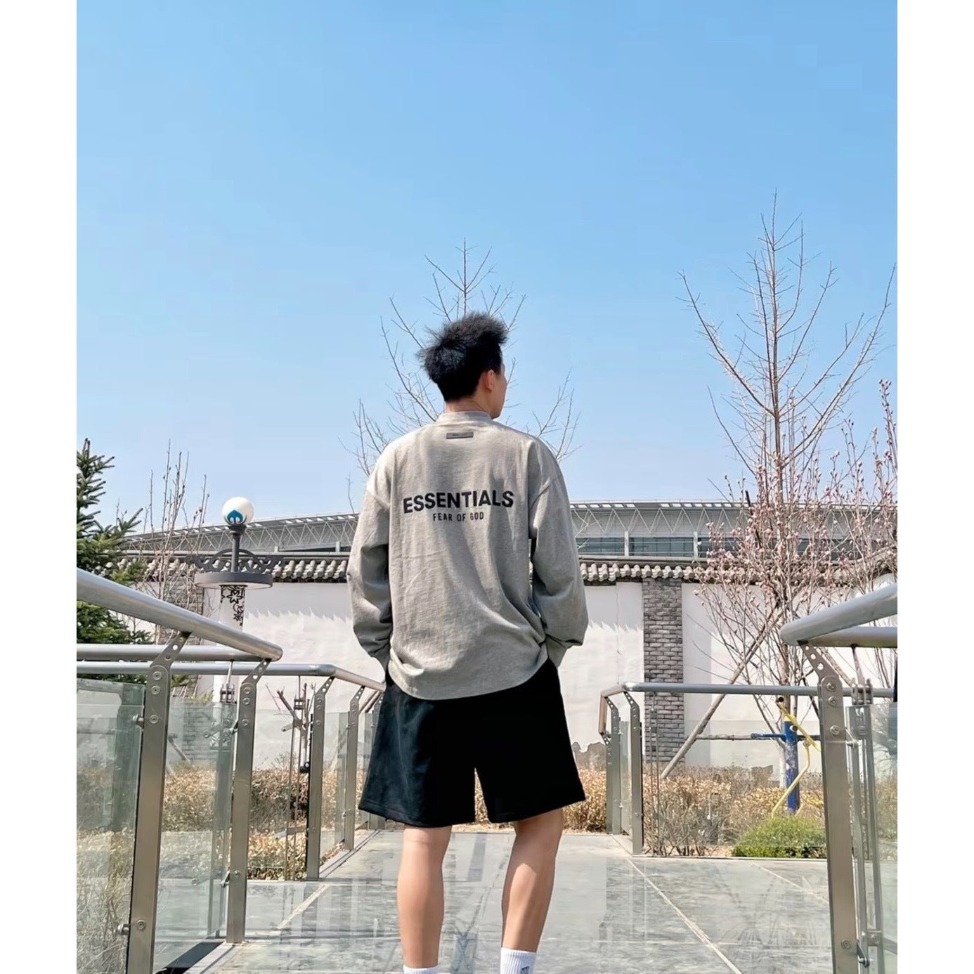 Top Ess** Flocking Letter Crew Neck 100% Cotton Long Sleeve T-shirt Fog Men and Women