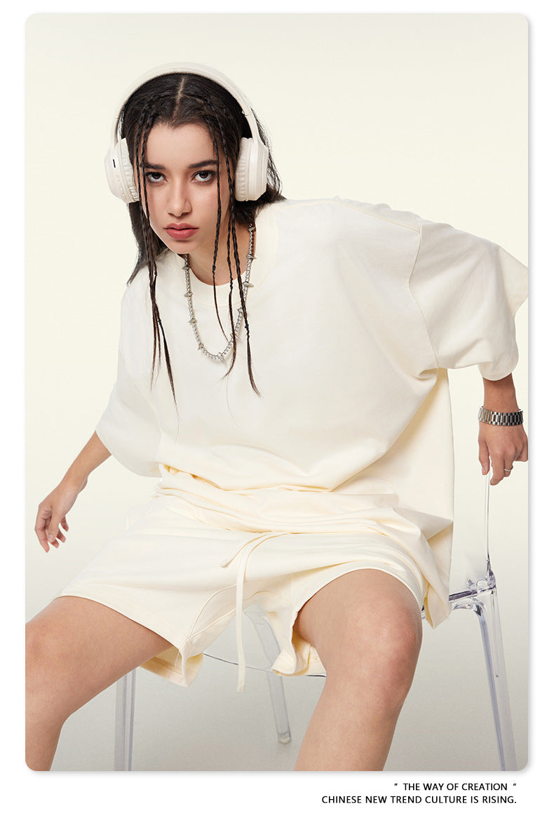 Be Men's 2024 Spring and Summer 305G Heavy T-shirt Men's American Cotton Fashion Brand Solid Color Short Sleeve Teen T-shirt