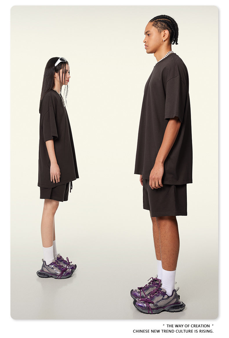 Be Men's 2024 Spring and Summer 305G Heavy T-shirt Men's American Cotton Fashion Brand Solid Color Short Sleeve Teen T-shirt