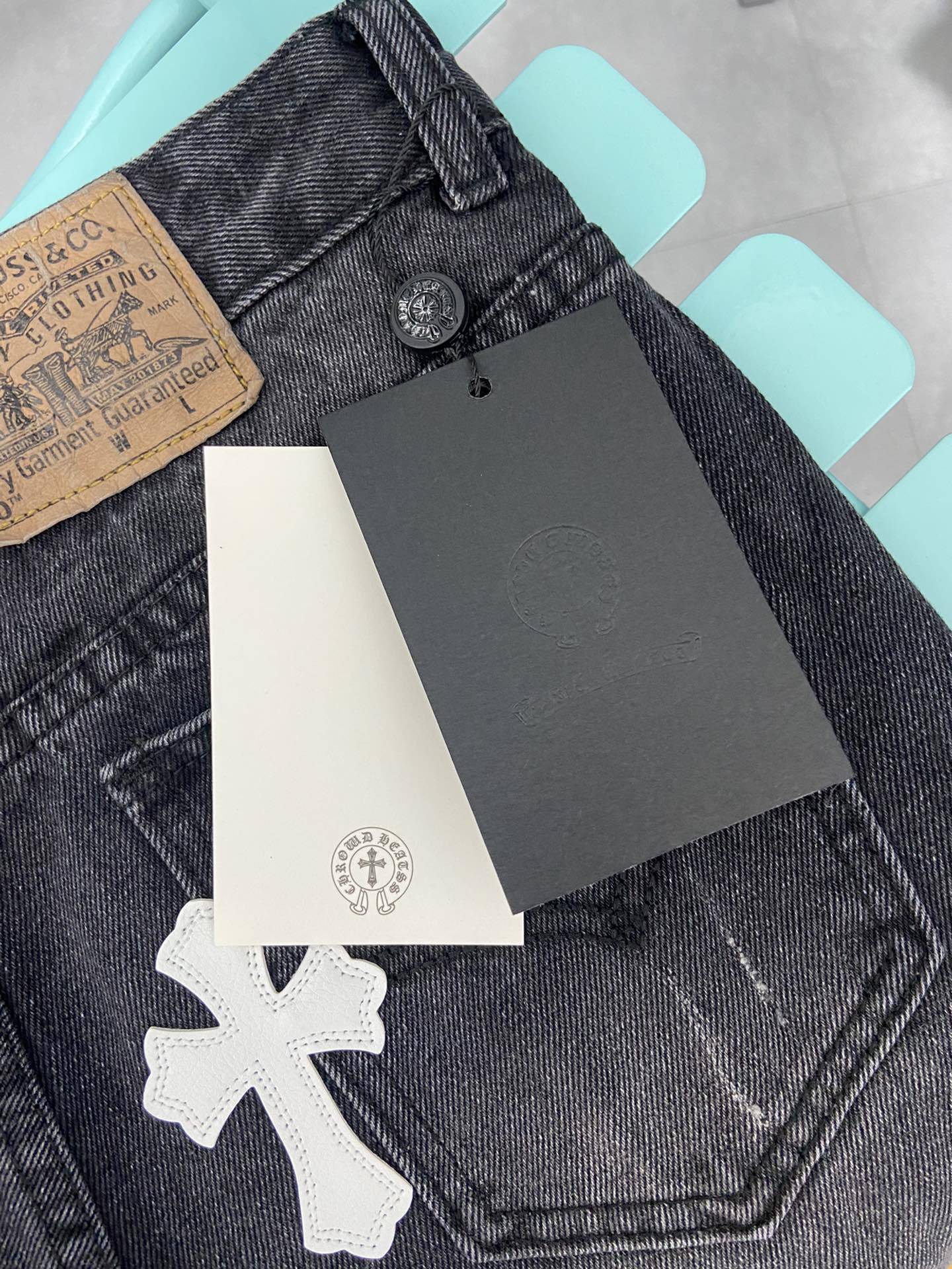 Chrome Hearts Jeans Color Leather Black Washed Jeans