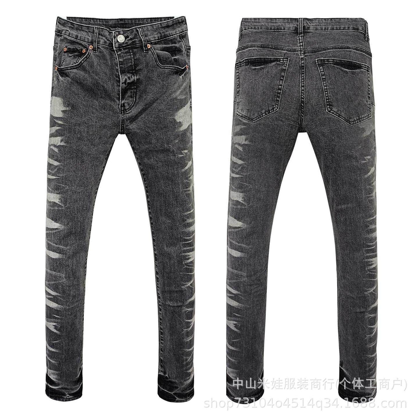 Pp6610 Purple Jeans American Style Hip Hop Ripped Splash-Ink Jeans