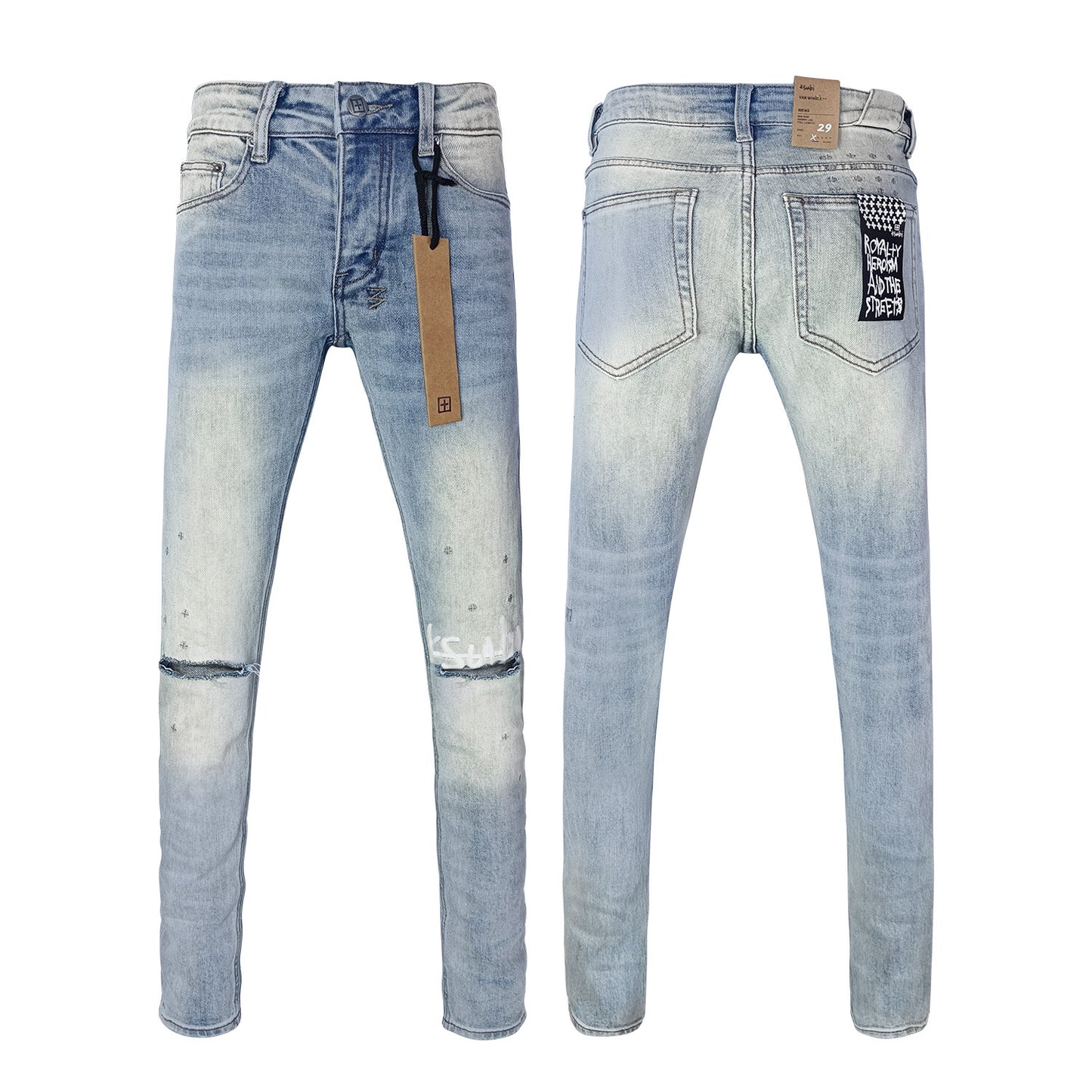 Ksb301 Jeans Straight Ripped Stretch American High Street Casual Men's Jeans
