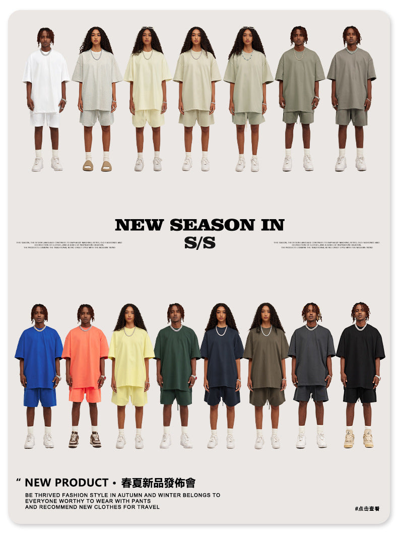 Be Men's 2024 Spring and Summer 305G Heavy T-shirt Men's American Cotton Fashion Brand Solid Color Short Sleeve Teen T-shirt