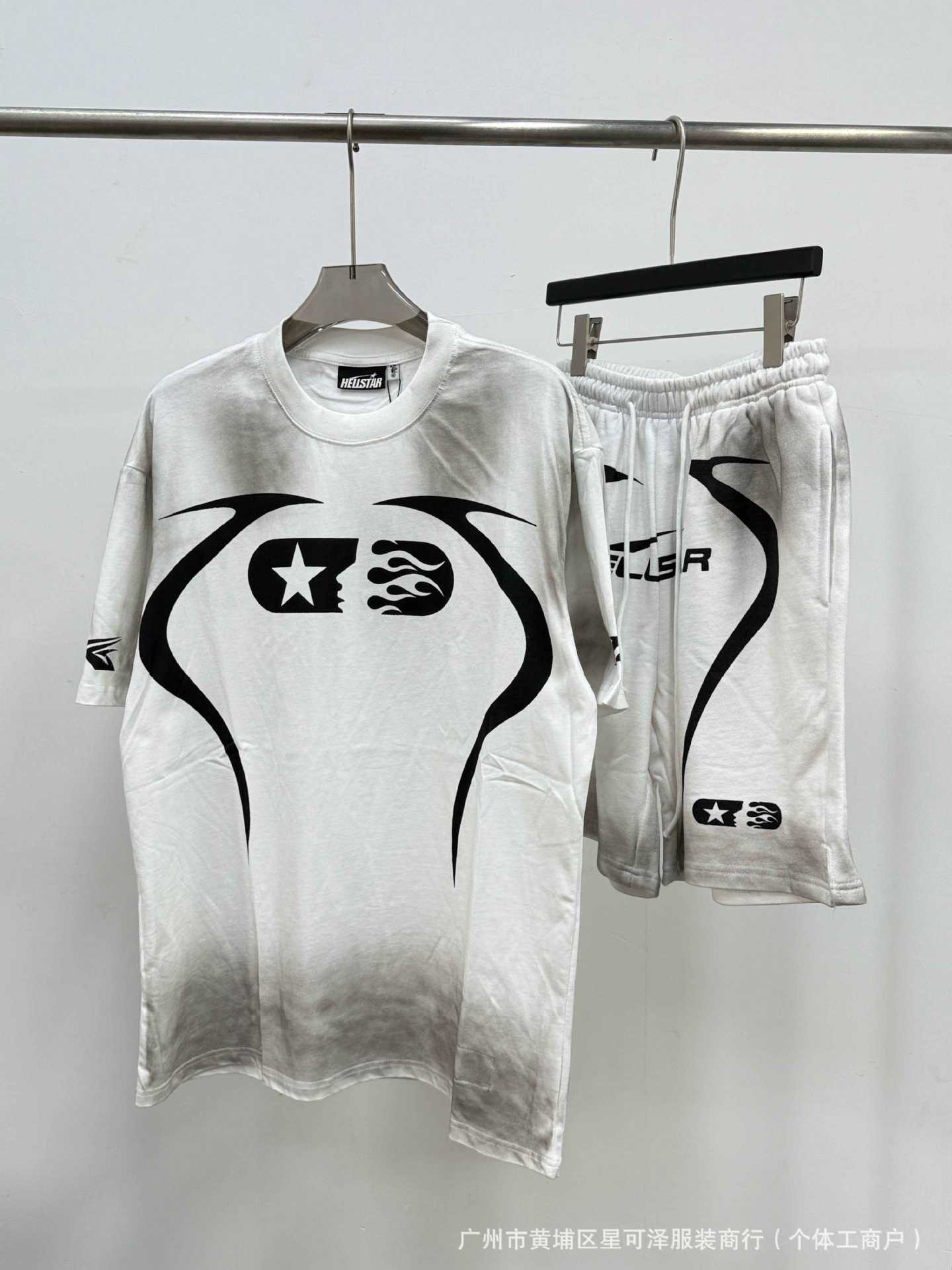HS8008 Hellstar sets Heavy Industry Washed and WornShort-Sleeved T-shirt Sports Shorts Suit