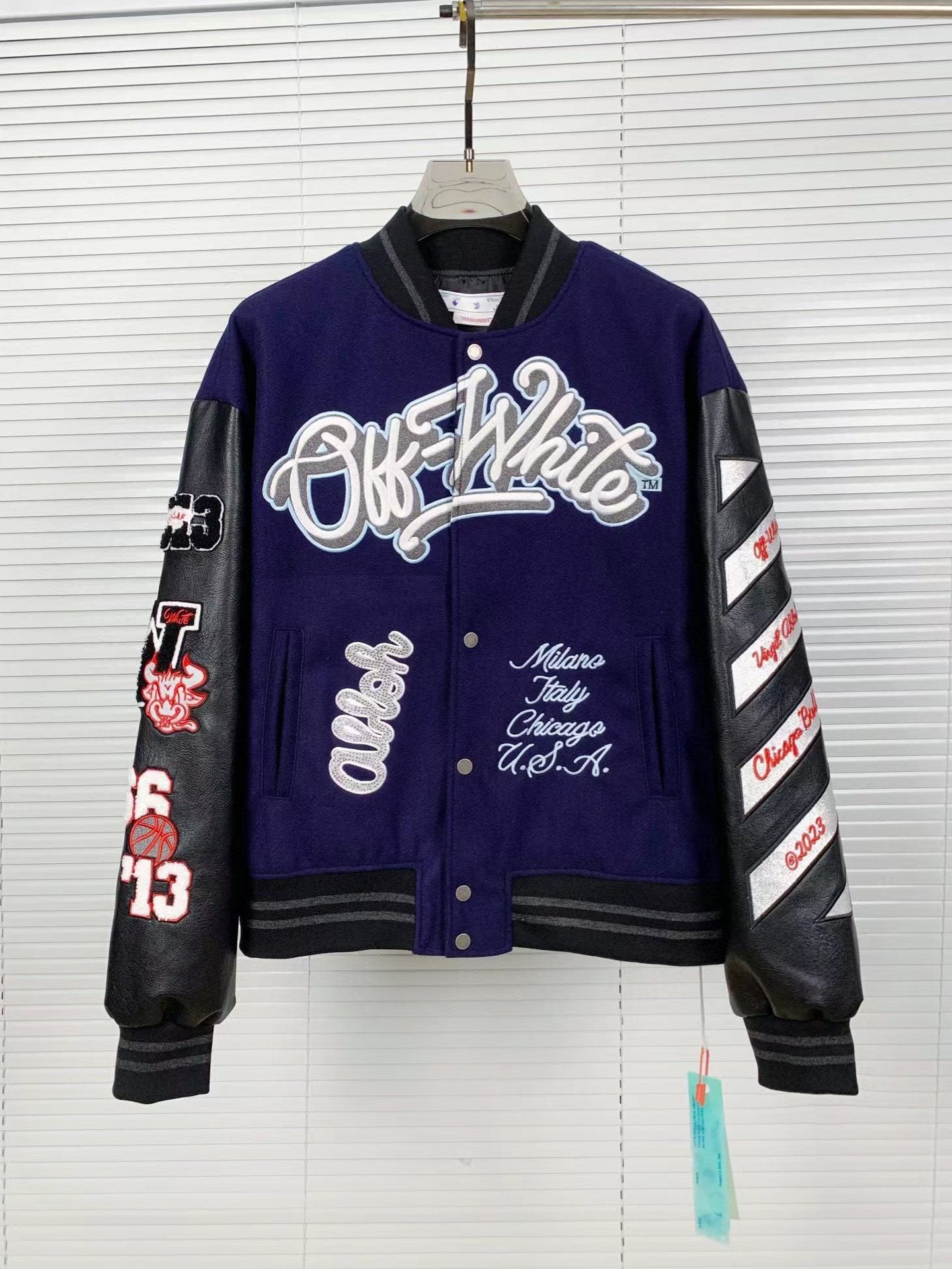 Off-White Patchwork Baseball Jacket Unisex Youth Street Fashion Jacket Coat