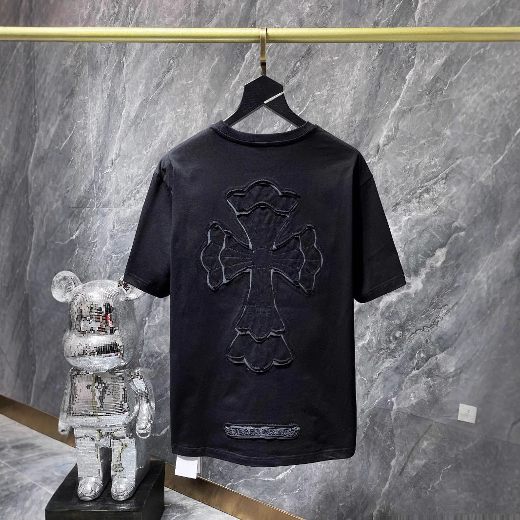 Chrome Hearts Embroidery Hollow Cross Double Yarn Short Sleeve T-shirt