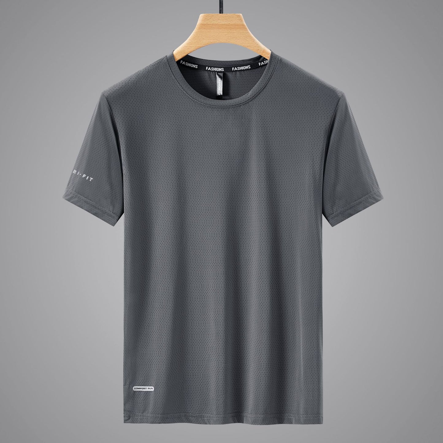 Round Neck Ice Silk Short Sleeve T Men's Summer Running Sports Casual Plus Size Shirt Stretch Breathable Regular Quick-Dry Top