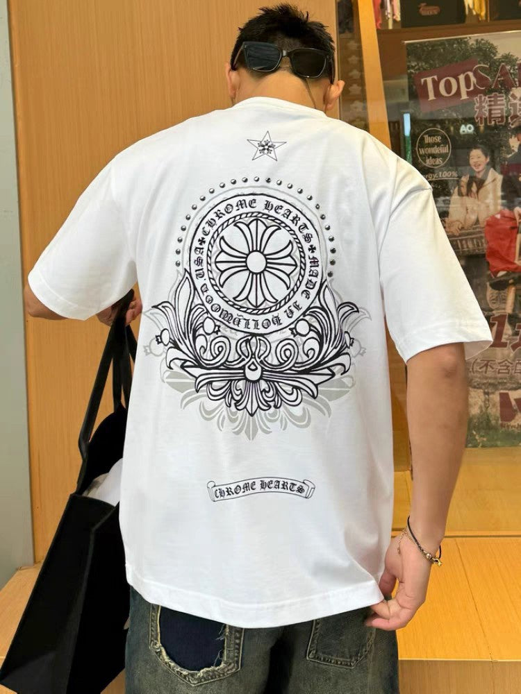 Chrome Hearts T-shirt Horseshoe Sanskrit Cross round Neck Short Sleeve