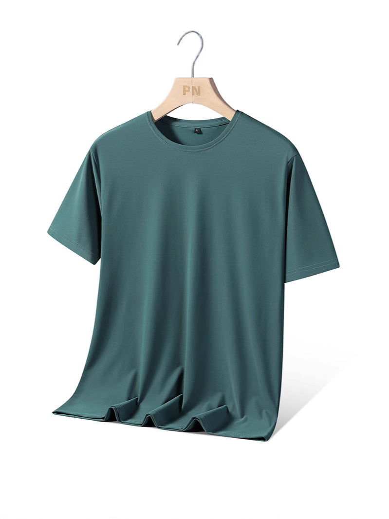 Ice silk short sleeve T T-shirt Men's Summer Loose round Neck Half Sleeve T T Shirt Top Breathable Quick-Drying Exercise Short Sleeves Men's Clothing