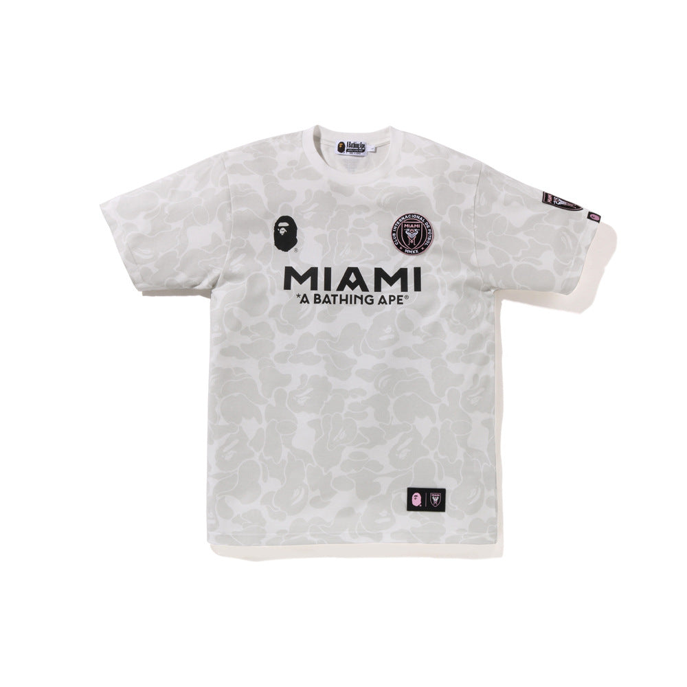 Bape Miami Short Sleeve Set 100% Cotton Round Embroidered Badge Unisex Loose T-Shirt