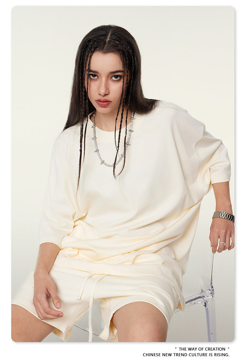 Be Men's 2024 Spring and Summer 305G Heavy T-shirt Men's American Cotton Fashion Brand Solid Color Short Sleeve Teen T-shirt