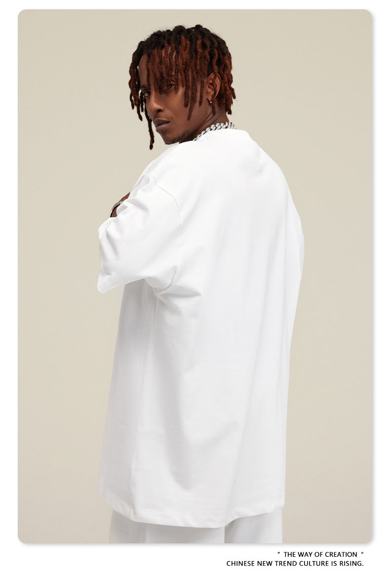 Be Men's 2024 Spring and Summer 305G Heavy T-shirt Men's American Cotton Fashion Brand Solid Color Short Sleeve Teen T-shirt