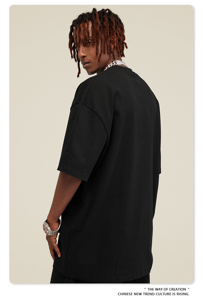 Be Men's 2024 Spring and Summer 305G Heavy T-shirt Men's American Cotton Fashion Brand Solid Color Short Sleeve Teen T-shirt