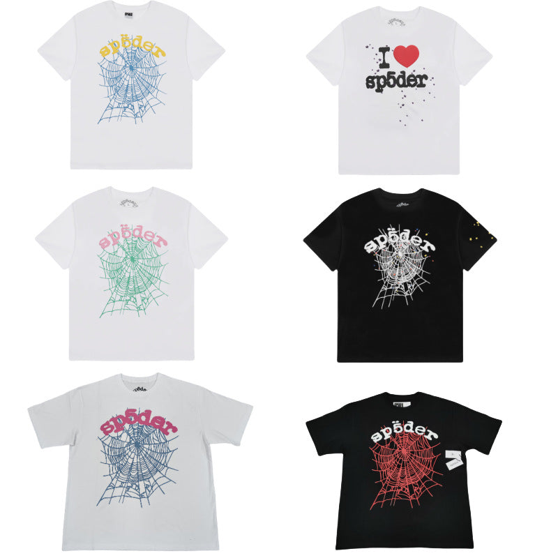SP4001 sp5der T-shirt Letter Spider Web Short Sleeve Men's T-shirt