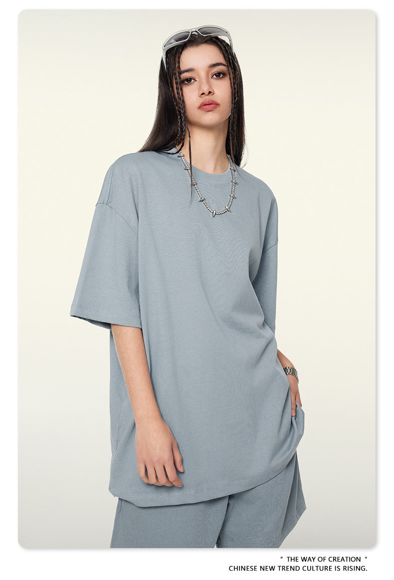 Be Men's 2024 Spring and Summer 305G Heavy T-shirt Men's American Cotton Fashion Brand Solid Color Short Sleeve Teen T-shirt