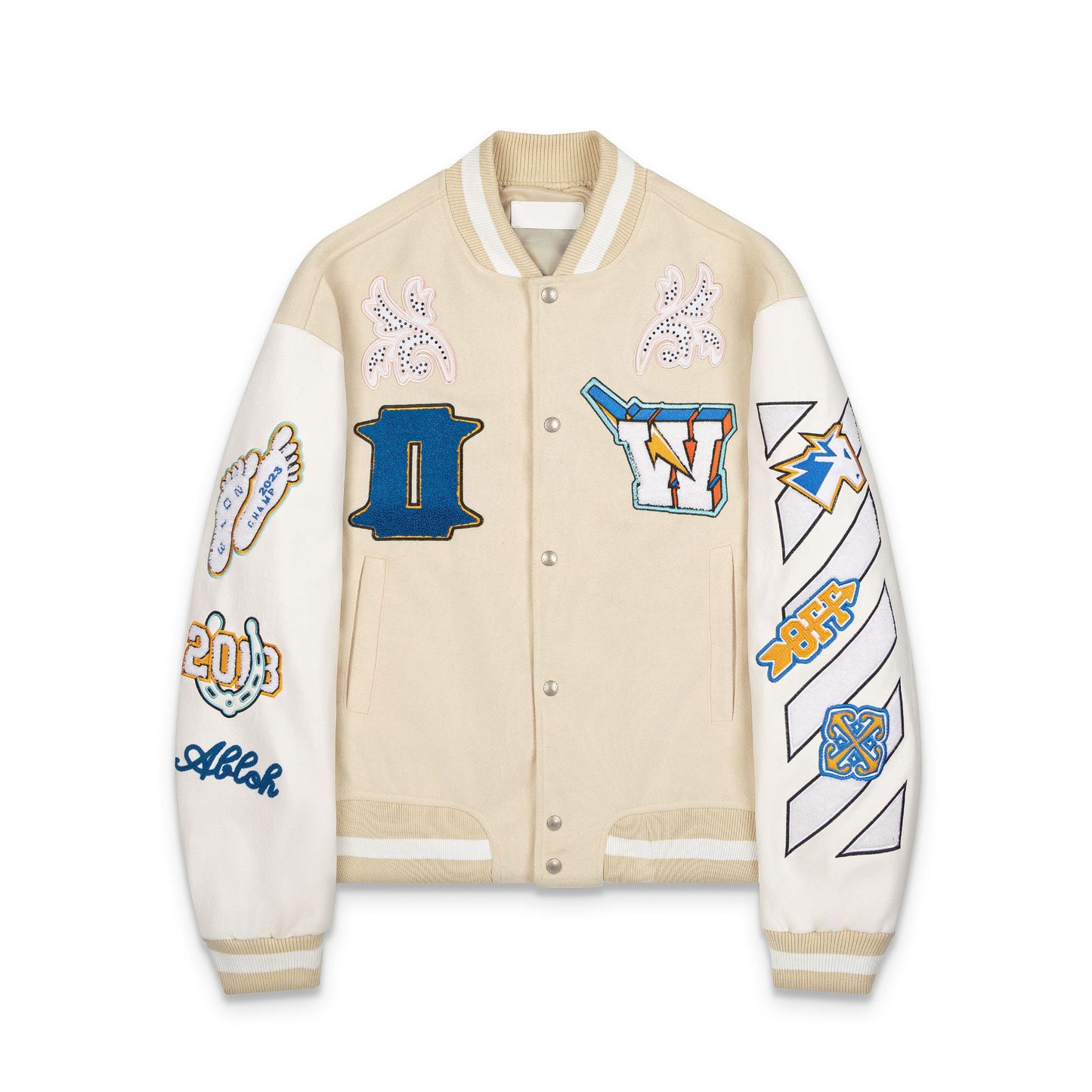 Off-White Patchwork Baseball Jacket Unisex Youth Street Fashion Jacket Coat