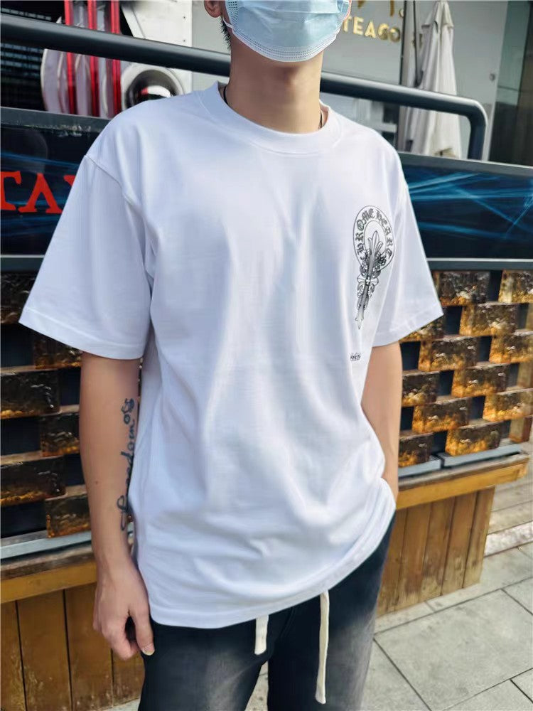 Chrome Hearts T-shirt Horseshoe Sanskrit Cross round Neck Short Sleeve