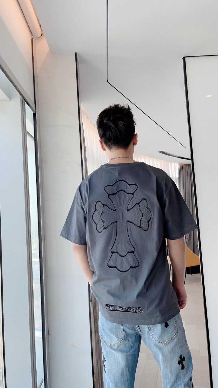 Chrome Hearts Embroidery Hollow Cross Double Yarn Short Sleeve T-shirt