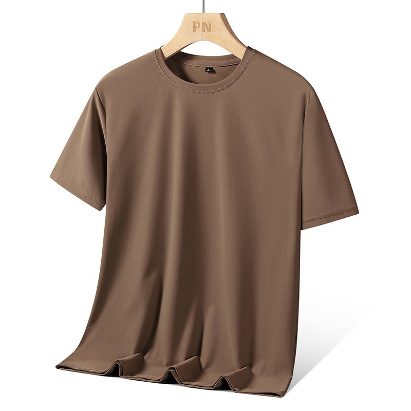 Ice silk short sleeve T T-shirt Men's Summer Loose round Neck Half Sleeve T T Shirt Top Breathable Quick-Drying Exercise Short Sleeves Men's Clothing
