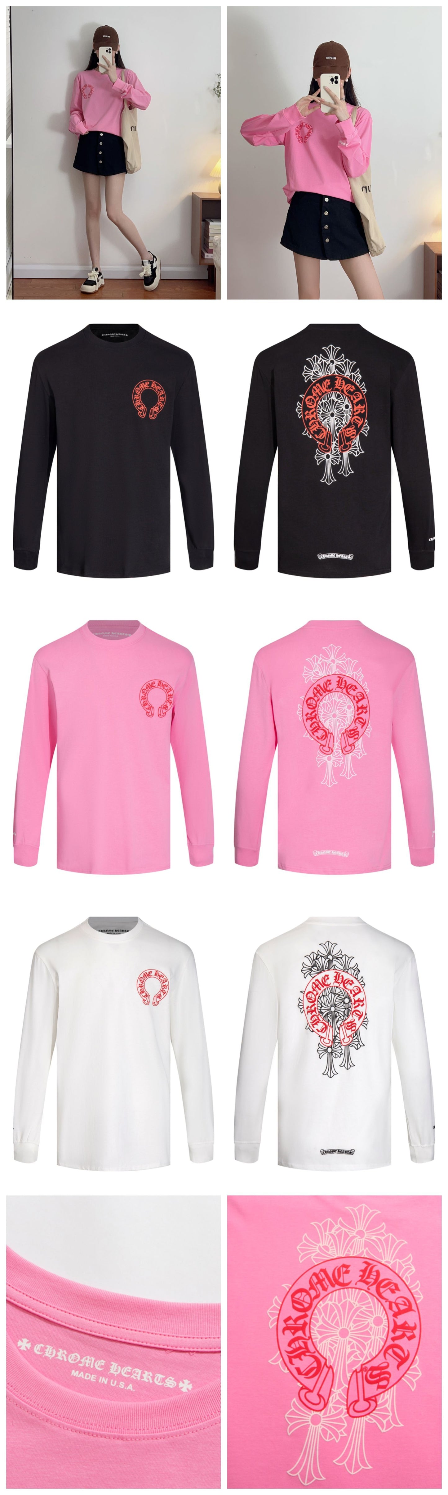 Chrome Hearts Double Yarn Pure Cotton Unisex Printed Long Sleeve T-Shirt