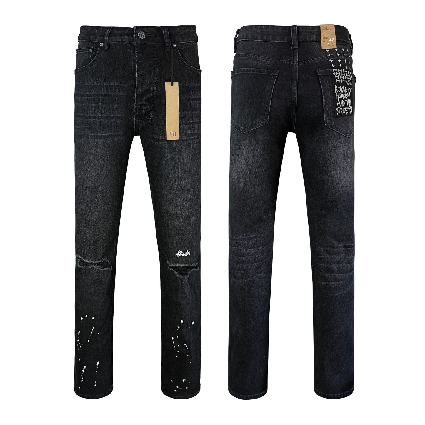 Ksb301 Jeans Straight Ripped Stretch American High Street Casual Men's Jeans