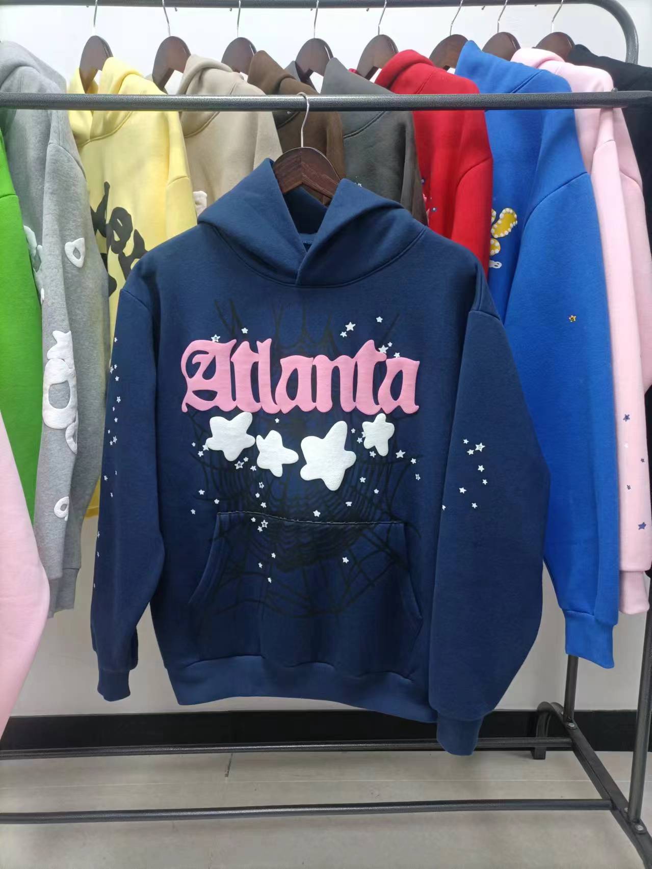sp5der Atlanta 100% cotton  pink and navy blue hoodis