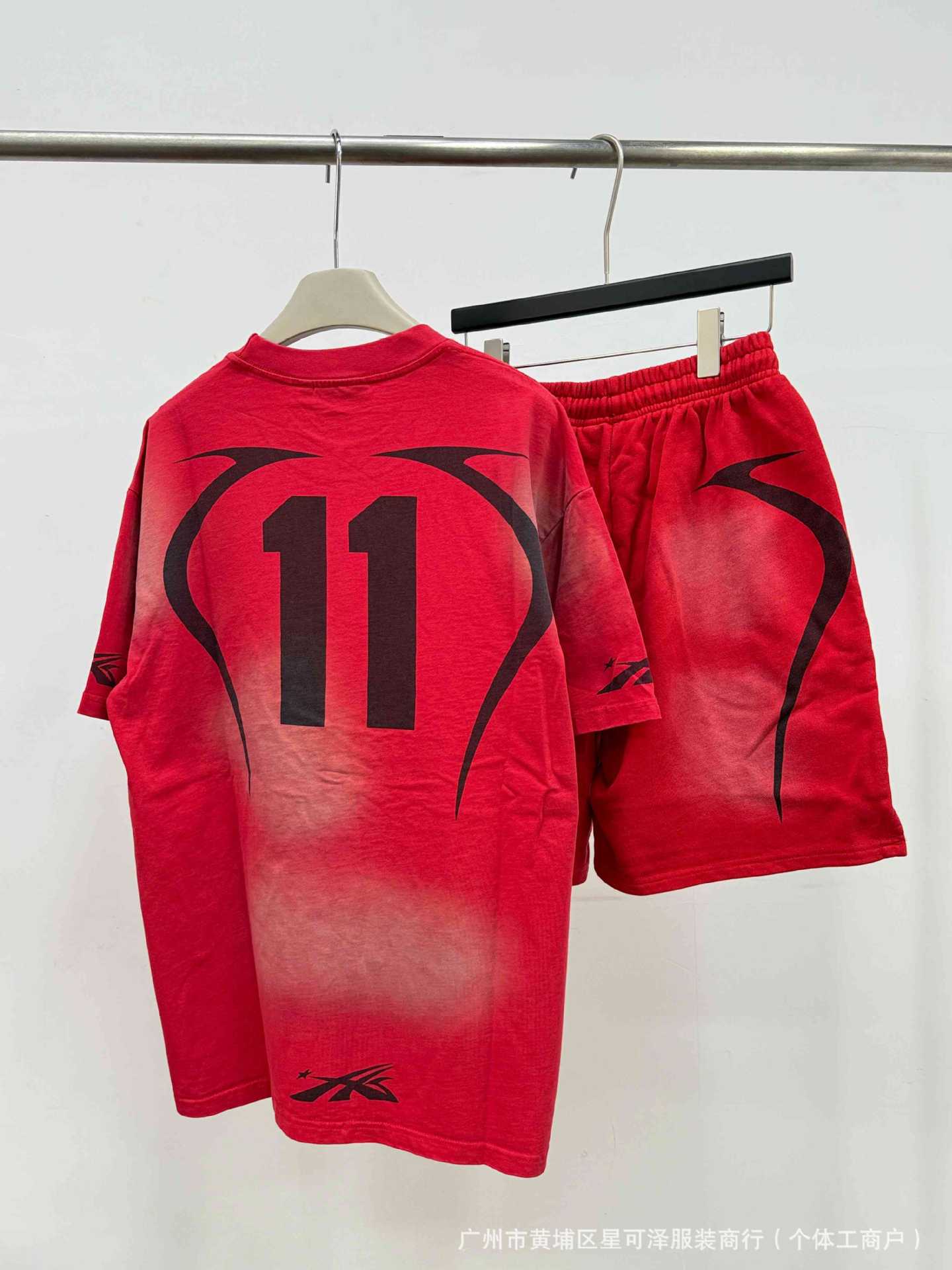 HS8008 Hellstar sets Heavy Industry Washed and WornShort-Sleeved T-shirt Sports Shorts Suit