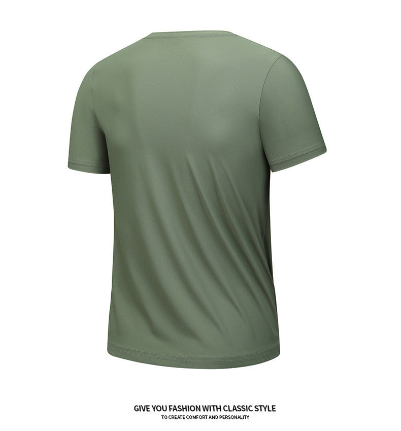 Ice silk short sleeve T T-shirt Men's Summer Loose round Neck Half Sleeve T T Shirt Top Breathable Quick-Drying Exercise Short Sleeves Men's Clothing