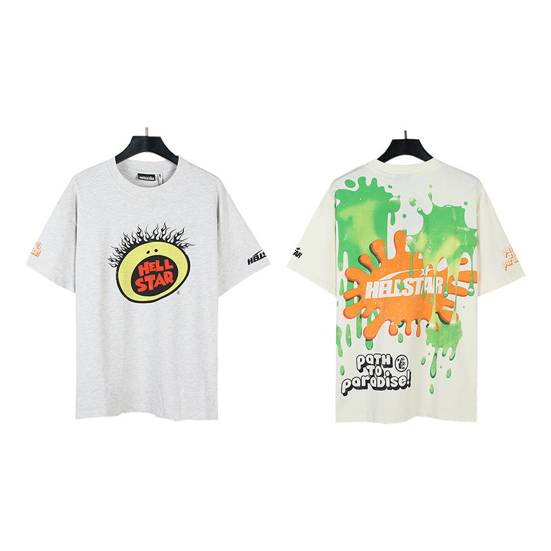 HS6008 High Street Hellstar Retro 100% Cotton Loose Short Sleeve T-shirt for Men and Women