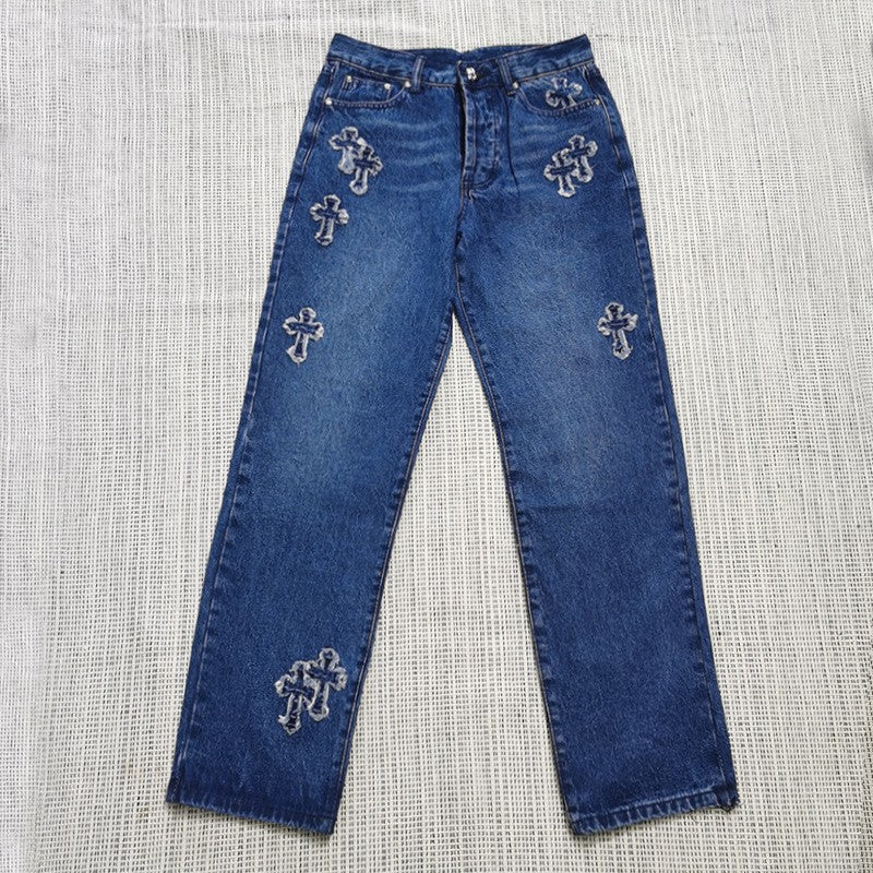 Chrome Hearts Jeans Color Leather Black Washed Jeans