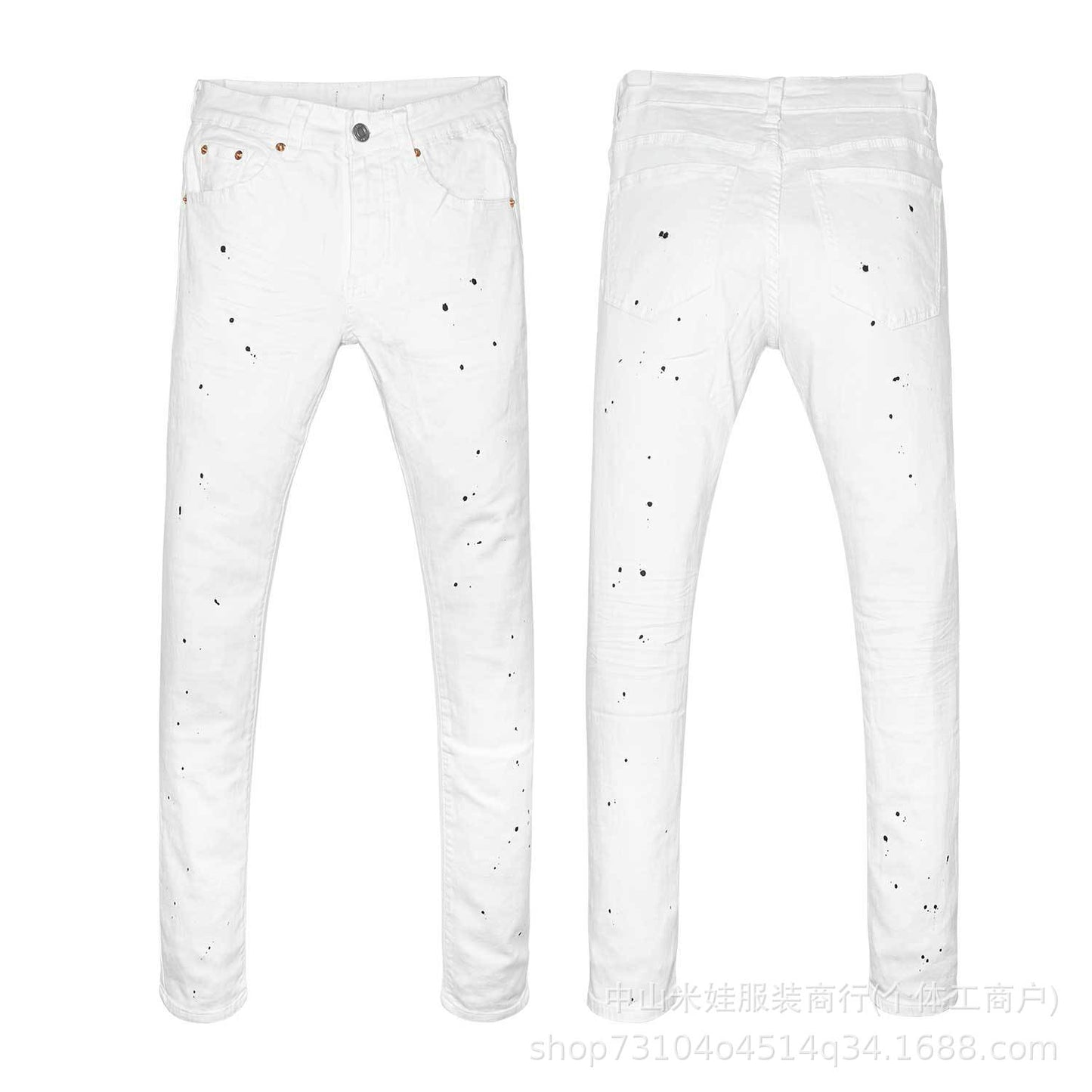 Pp6610 Purple Jeans American Style Hip Hop Ripped Splash-Ink Jeans