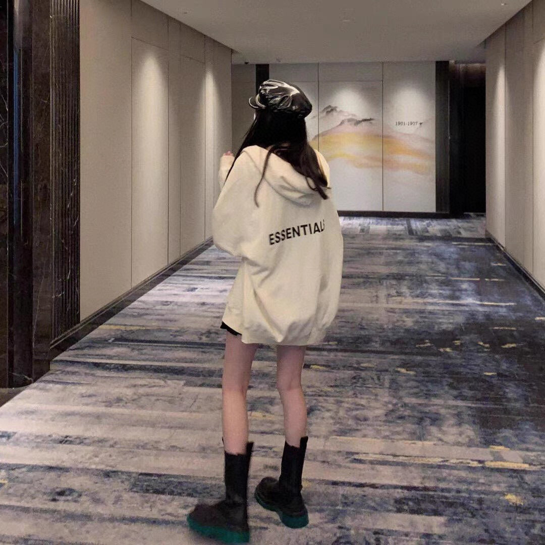 ESS Silicone Letter Zipper Fleece-lined100% Cotton Hooded Sweater