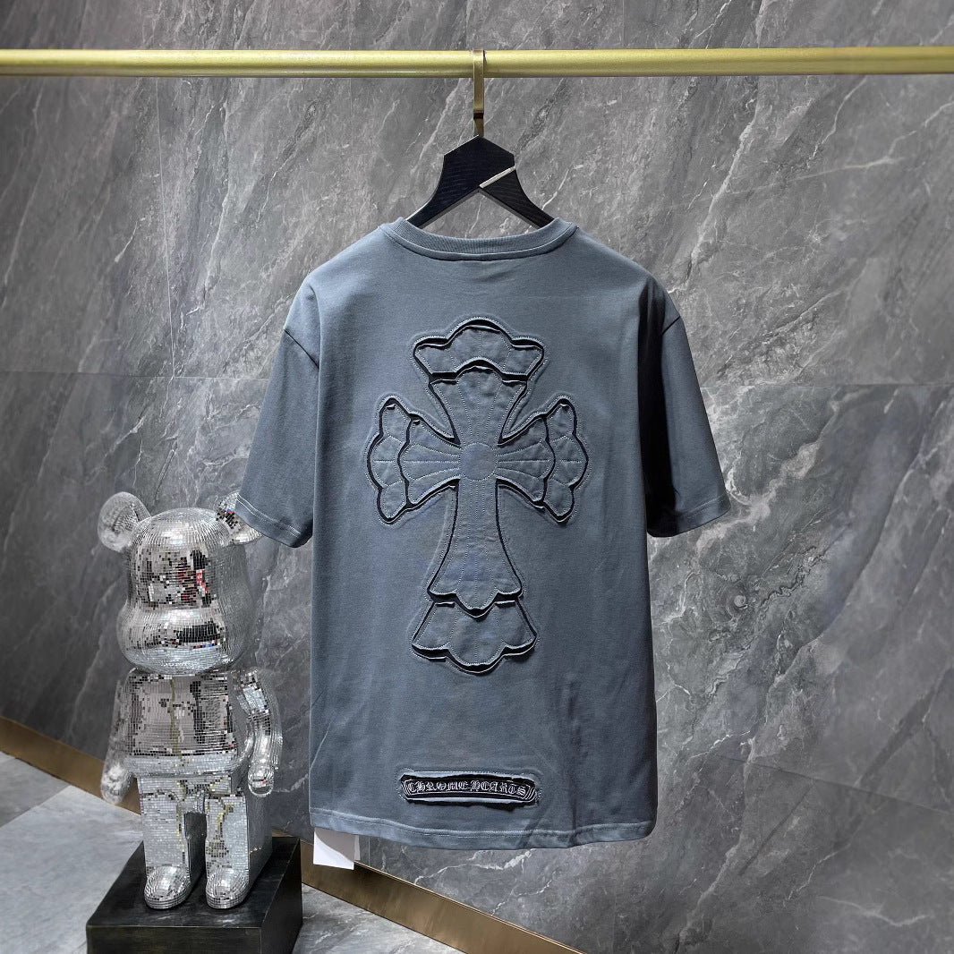 Chrome Hearts Embroidery Hollow Cross Double Yarn Short Sleeve T-shirt