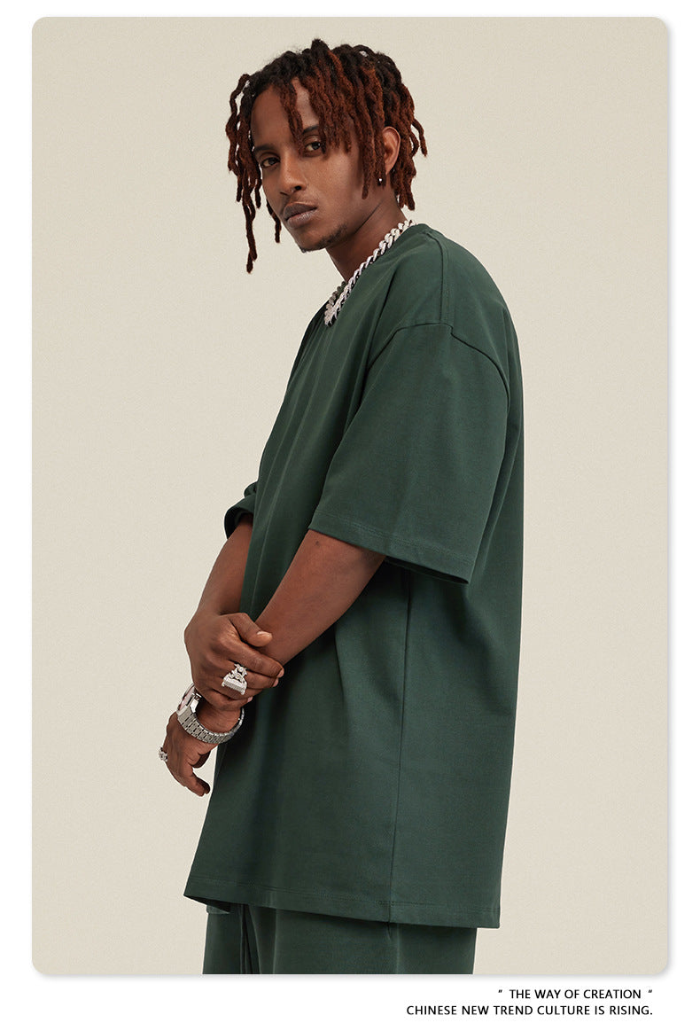 Be Men's 2024 Spring and Summer 305G Heavy T-shirt Men's American Cotton Fashion Brand Solid Color Short Sleeve Teen T-shirt