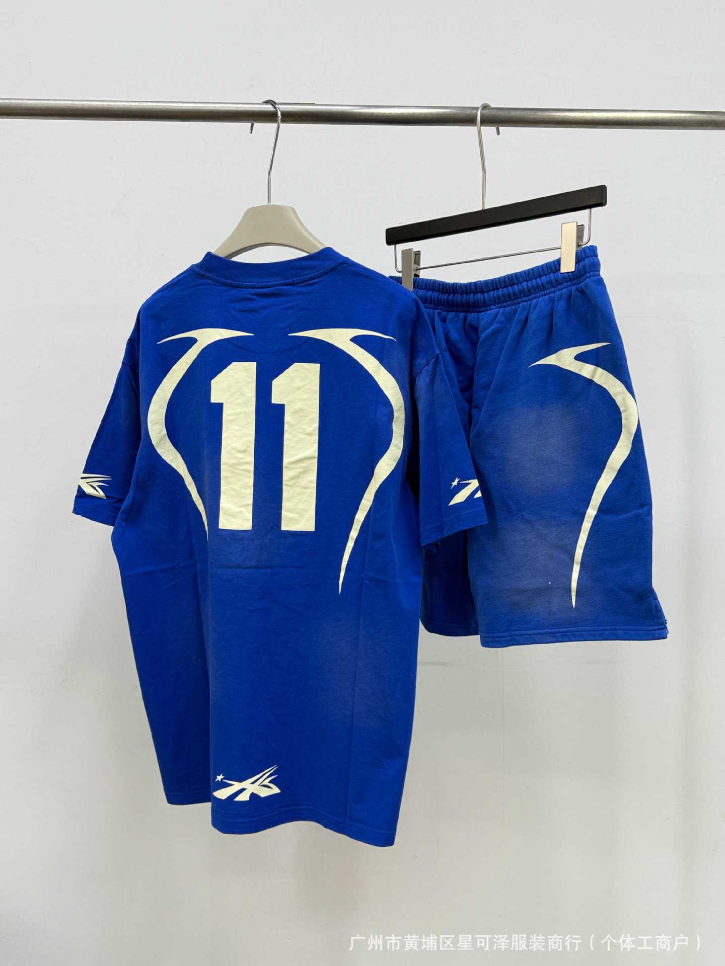 HS8008 Hellstar sets Heavy Industry Washed and WornShort-Sleeved T-shirt Sports Shorts Suit