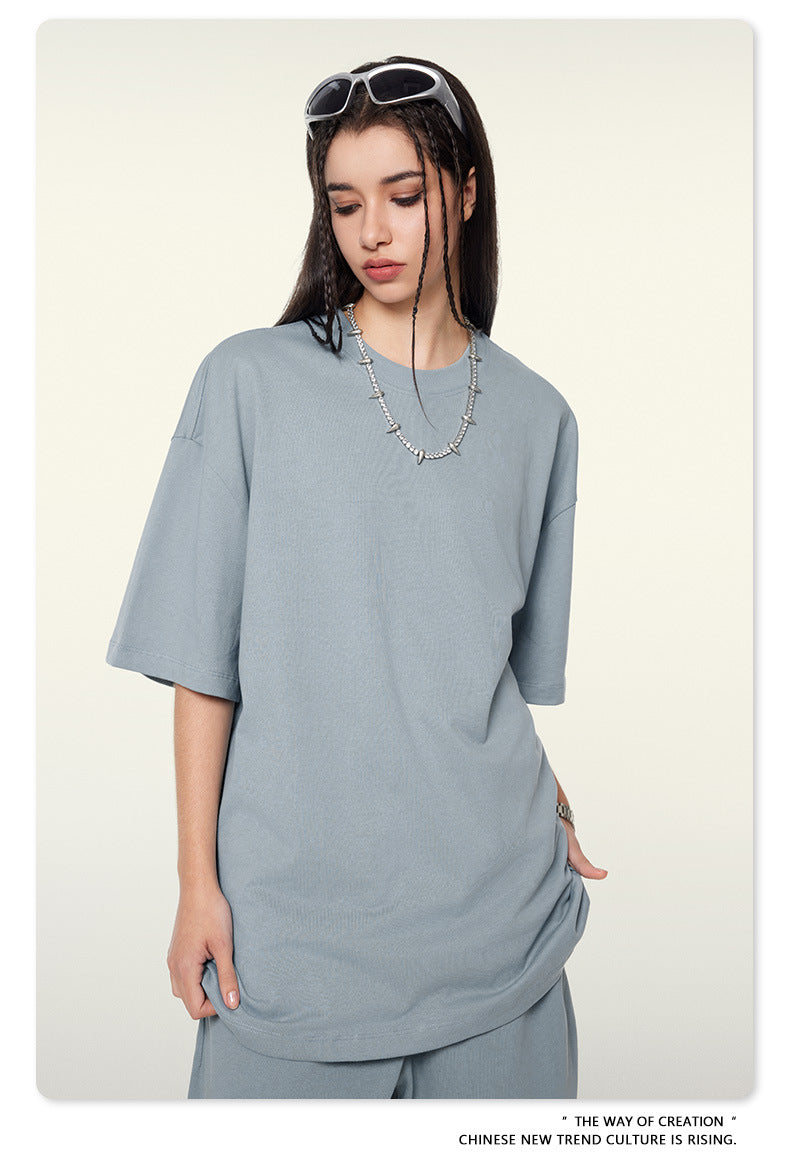 Be Men's 2024 Spring and Summer 305G Heavy T-shirt Men's American Cotton Fashion Brand Solid Color Short Sleeve Teen T-shirt