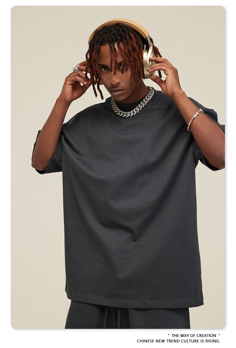 Be Men's 2024 Spring and Summer 305G Heavy T-shirt Men's American Cotton Fashion Brand Solid Color Short Sleeve Teen T-shirt