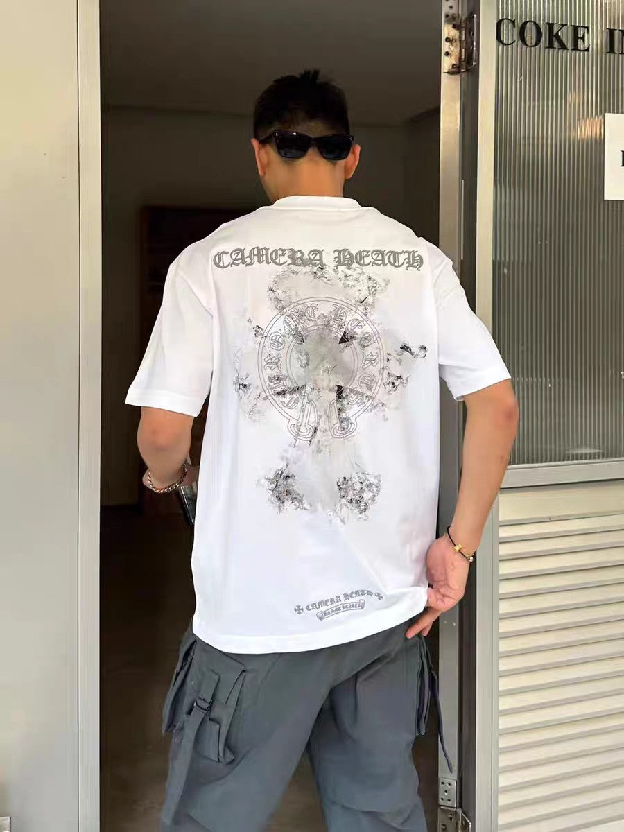 Chrome Hearts T-shirt Horseshoe Sanskrit Cross round Neck Short Sleeve