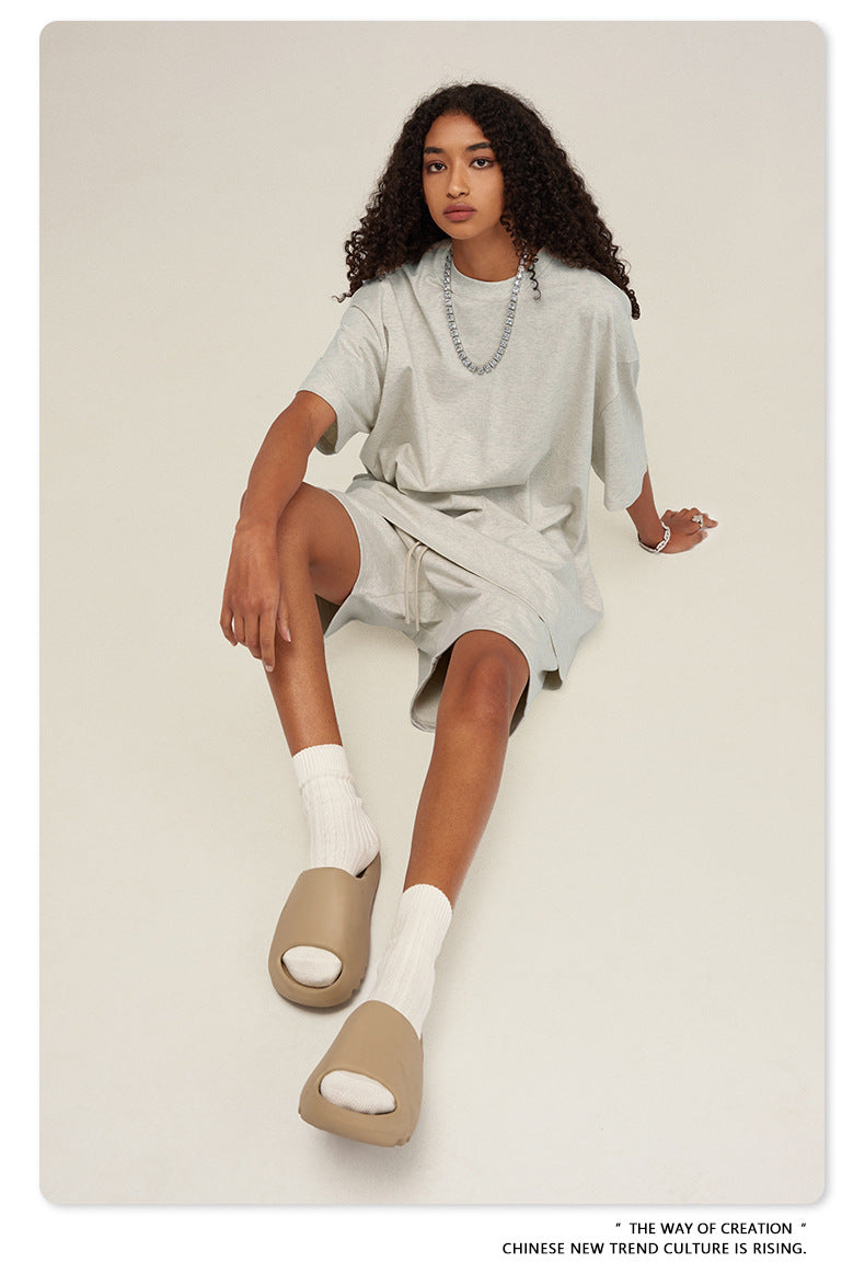 Be Men's 2024 Spring and Summer 305G Heavy T-shirt Men's American Cotton Fashion Brand Solid Color Short Sleeve Teen T-shirt