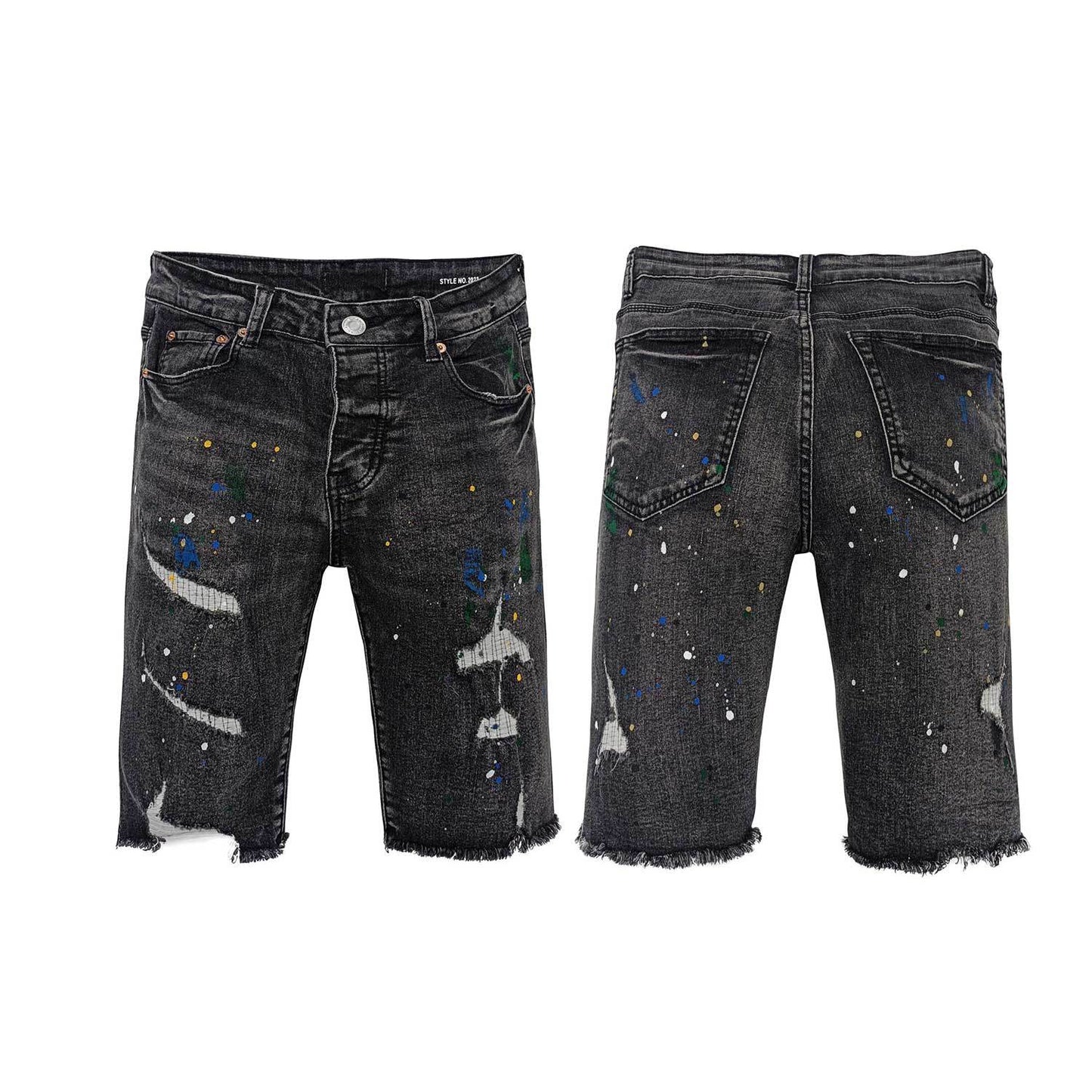 Purple Jeans Splash-Ink Jeans Washed Do the Old Cowboy Denim Shorts