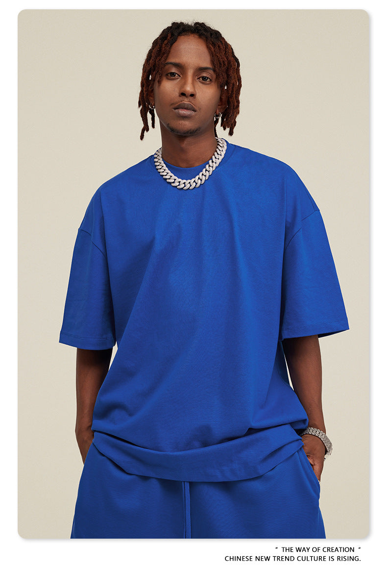 Be Men's 2024 Spring and Summer 305G Heavy T-shirt Men's American Cotton Fashion Brand Solid Color Short Sleeve Teen T-shirt