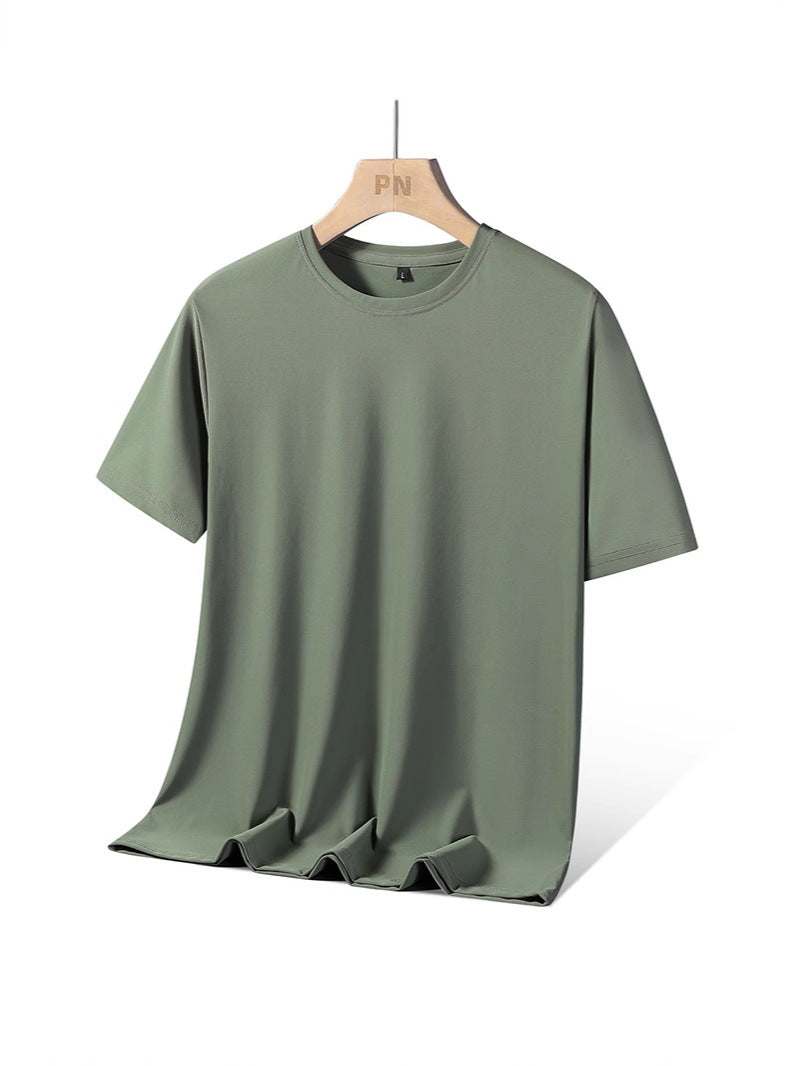Ice silk short sleeve T T-shirt Men's Summer Loose round Neck Half Sleeve T T Shirt Top Breathable Quick-Drying Exercise Short Sleeves Men's Clothing