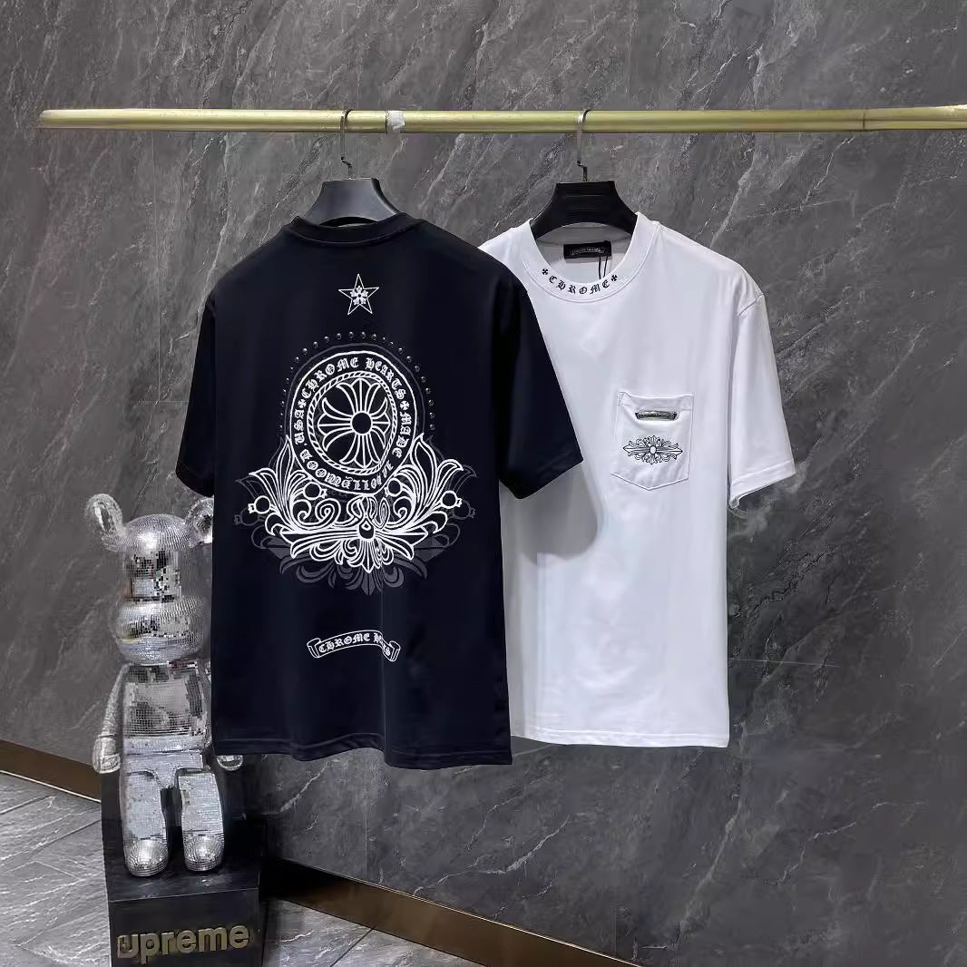 Chrome Hearts T-shirt Horseshoe Sanskrit Cross round Neck Short Sleeve