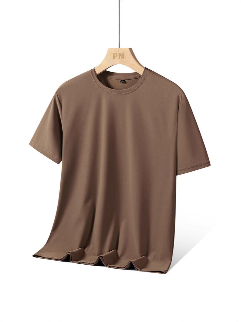 Ice silk short sleeve T T-shirt Men's Summer Loose round Neck Half Sleeve T T Shirt Top Breathable Quick-Drying Exercise Short Sleeves Men's Clothing