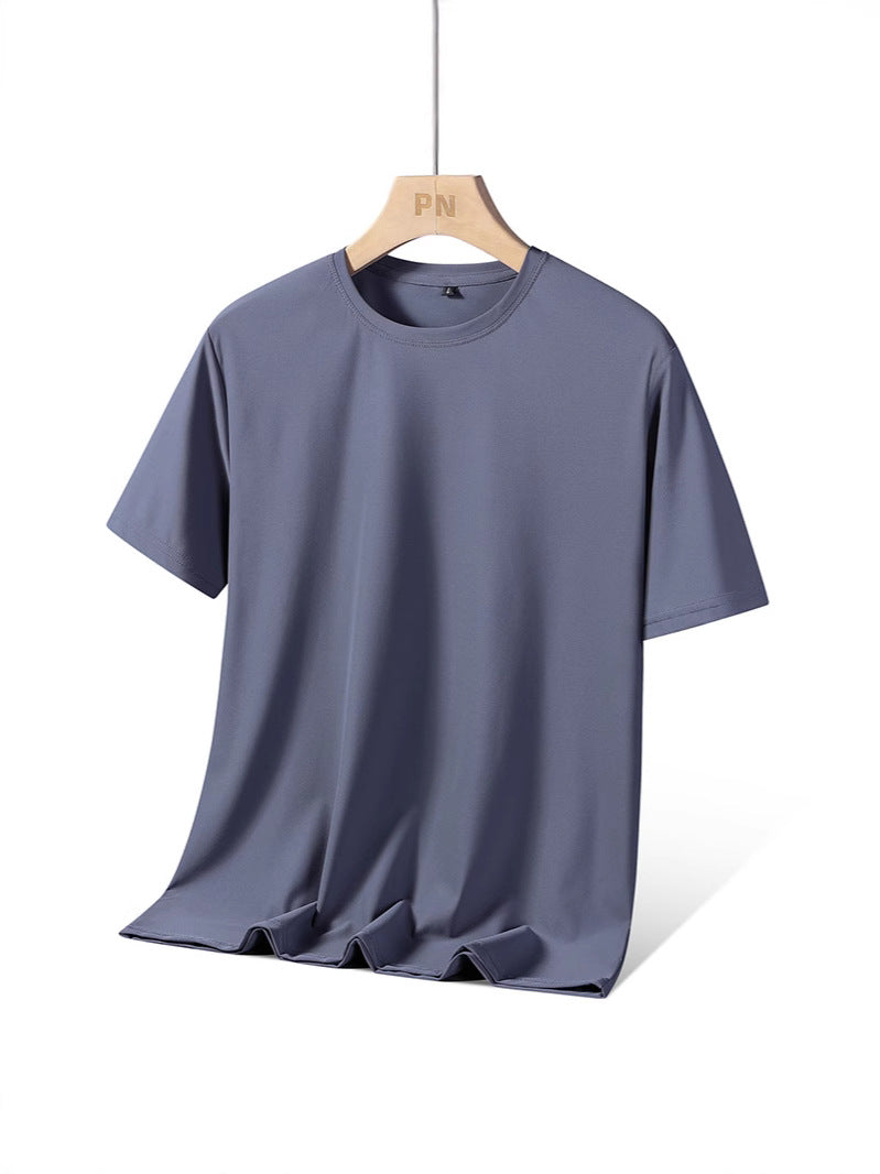 Ice silk short sleeve T T-shirt Men's Summer Loose round Neck Half Sleeve T T Shirt Top Breathable Quick-Drying Exercise Short Sleeves Men's Clothing